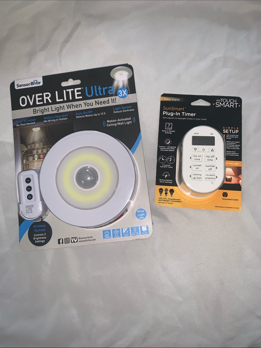 Over Lite Ultra White LED Motion Ceiling Light with Remote & PLUG IN TIMER (and)